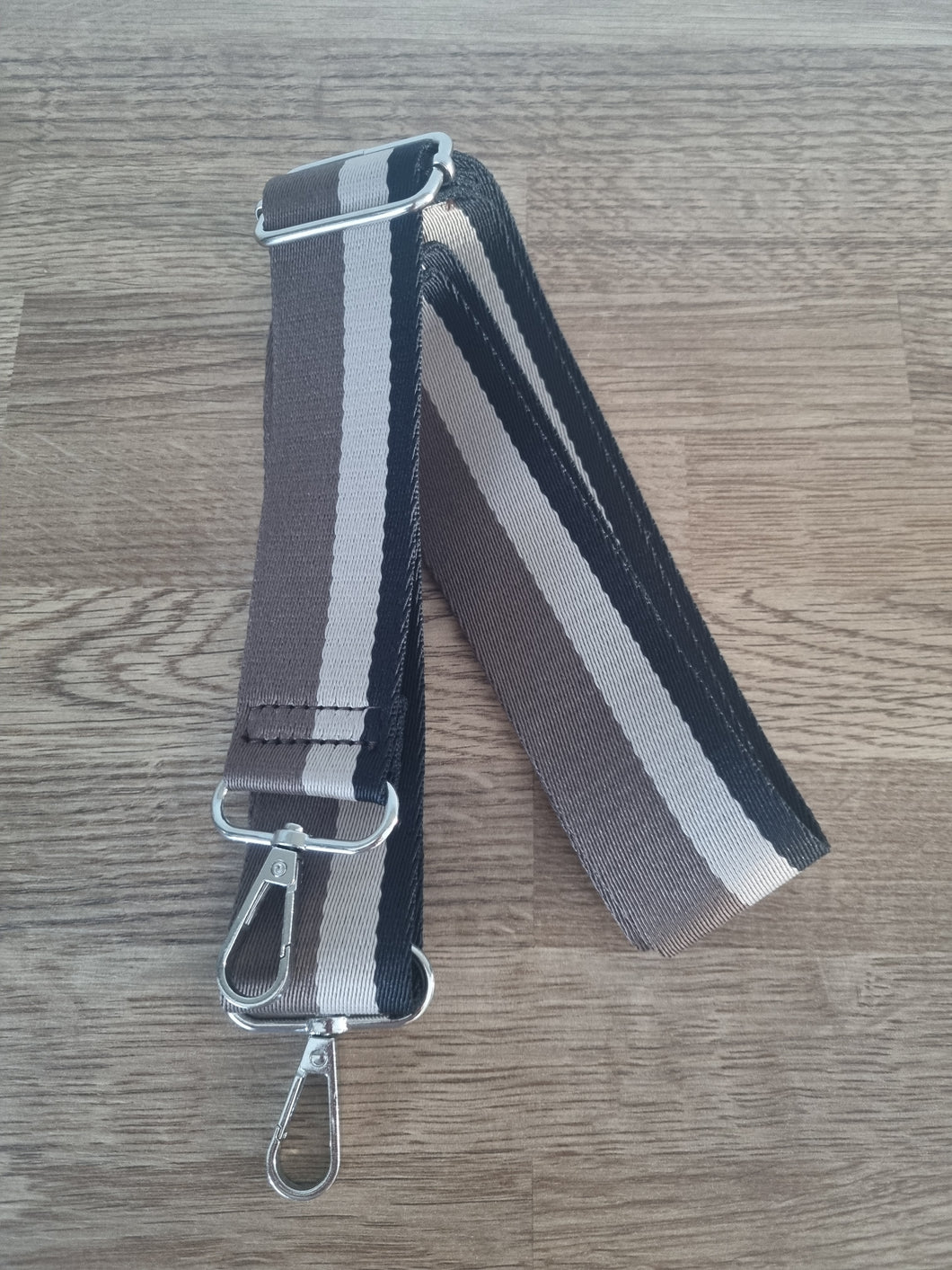 Brown/beige & black bag strap (silver hardware)