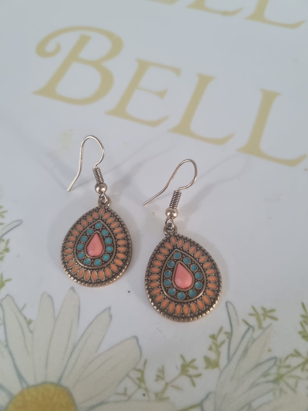 Orange & Turq Drop Earrings