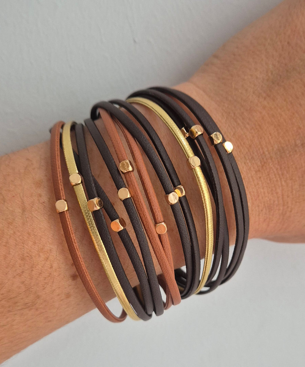 Black, gold & tan wrap bracelet