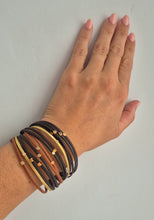 Load image into Gallery viewer, Black, gold &amp; tan wrap bracelet
