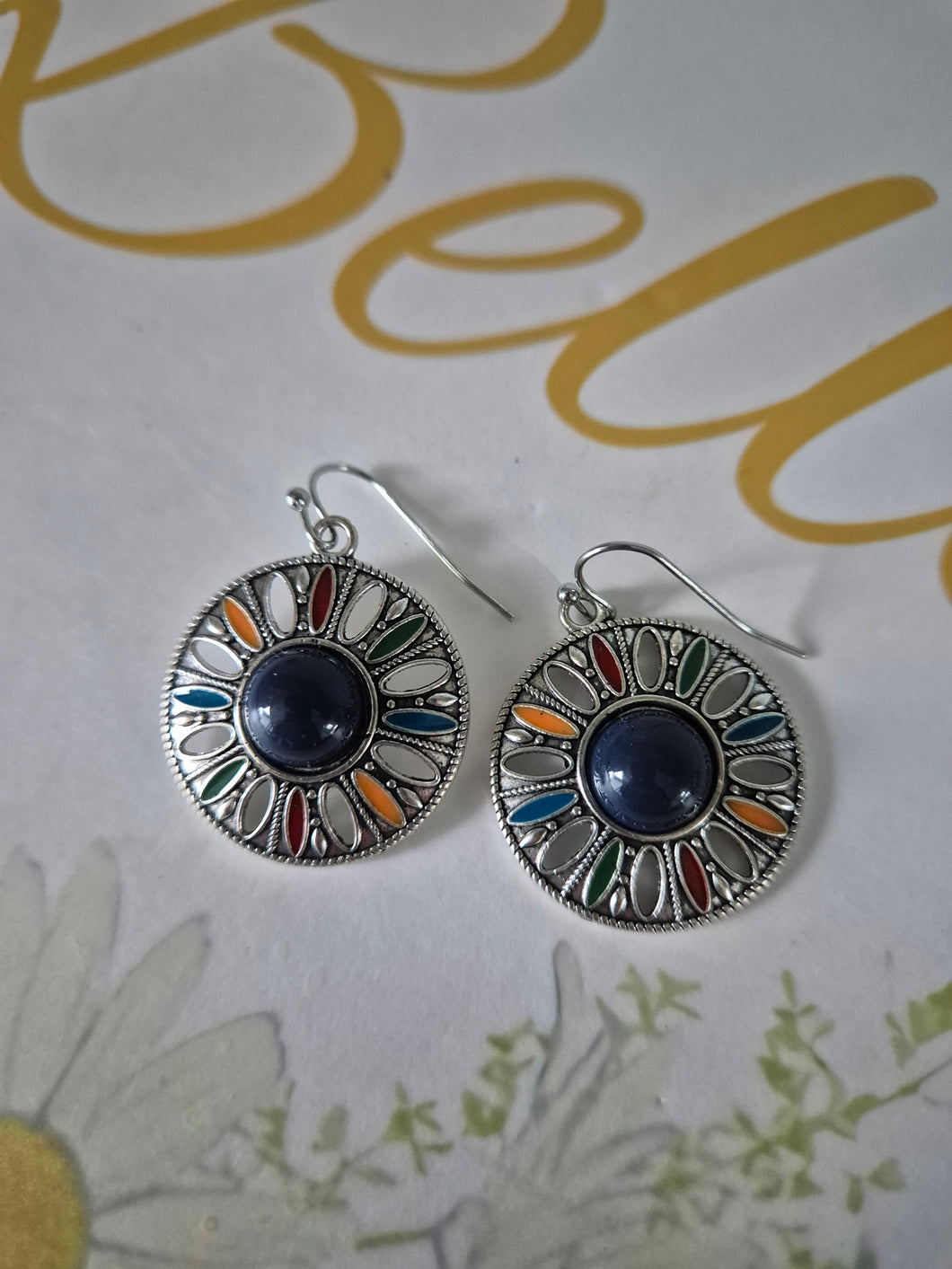 Navy Circle Earrings