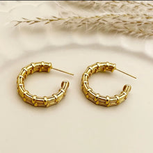 Load image into Gallery viewer, Bamboo Gold Hoops
