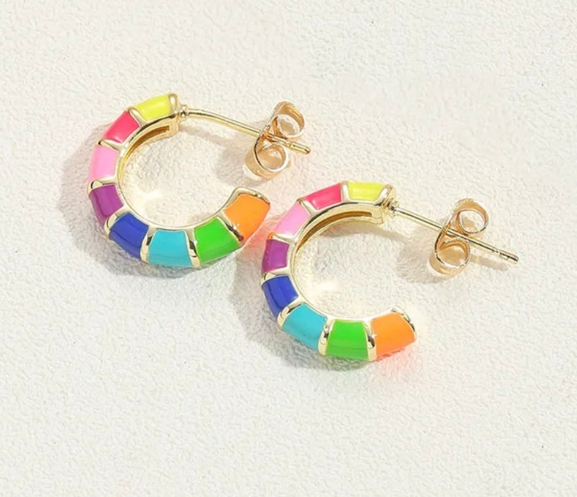 Pre order - Small Huggy Rainbow Hoop Earrings