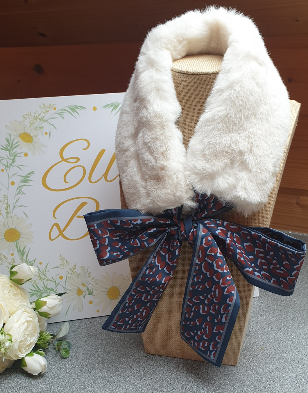 Ivory Faux Fur Neck Tie